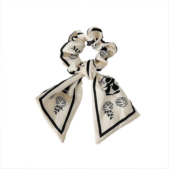 women's bow hair scrunchies vintage temperament hair tie hair rope (White) | Amazon (US)