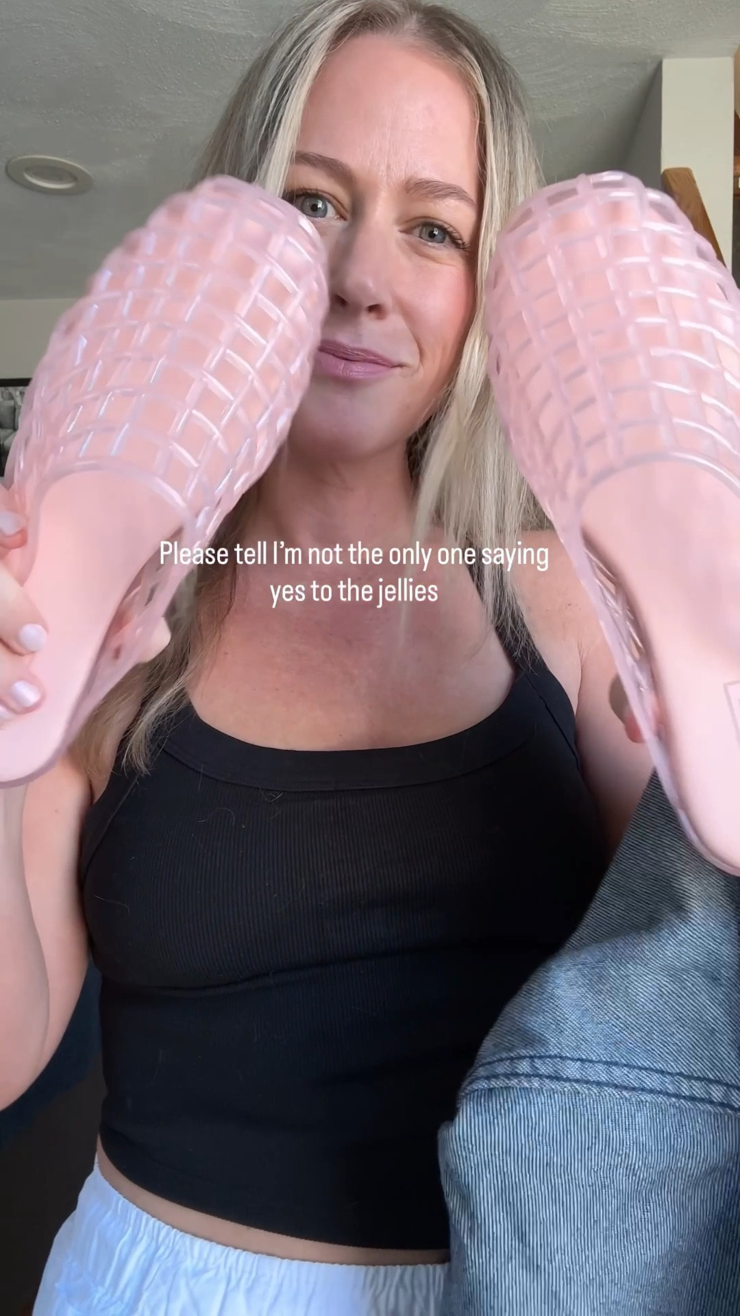 Light pink jellies! Mule style. If in between sizes size up. Cute free people tank top dupe. White parachute pants. Pair with a denim jacket or funnel neck for spring! 
Wearing S in tank: tts but cropped! 
Jacket: S 

#LTKootd #LTKgrwm #LTKSeasonal