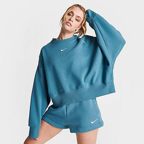 Nike Women's Sportswear Phoenix Fleece Oversized Crewneck Sweatshirt in Blue/Noise Aqua Size Large C | Finish Line (US)