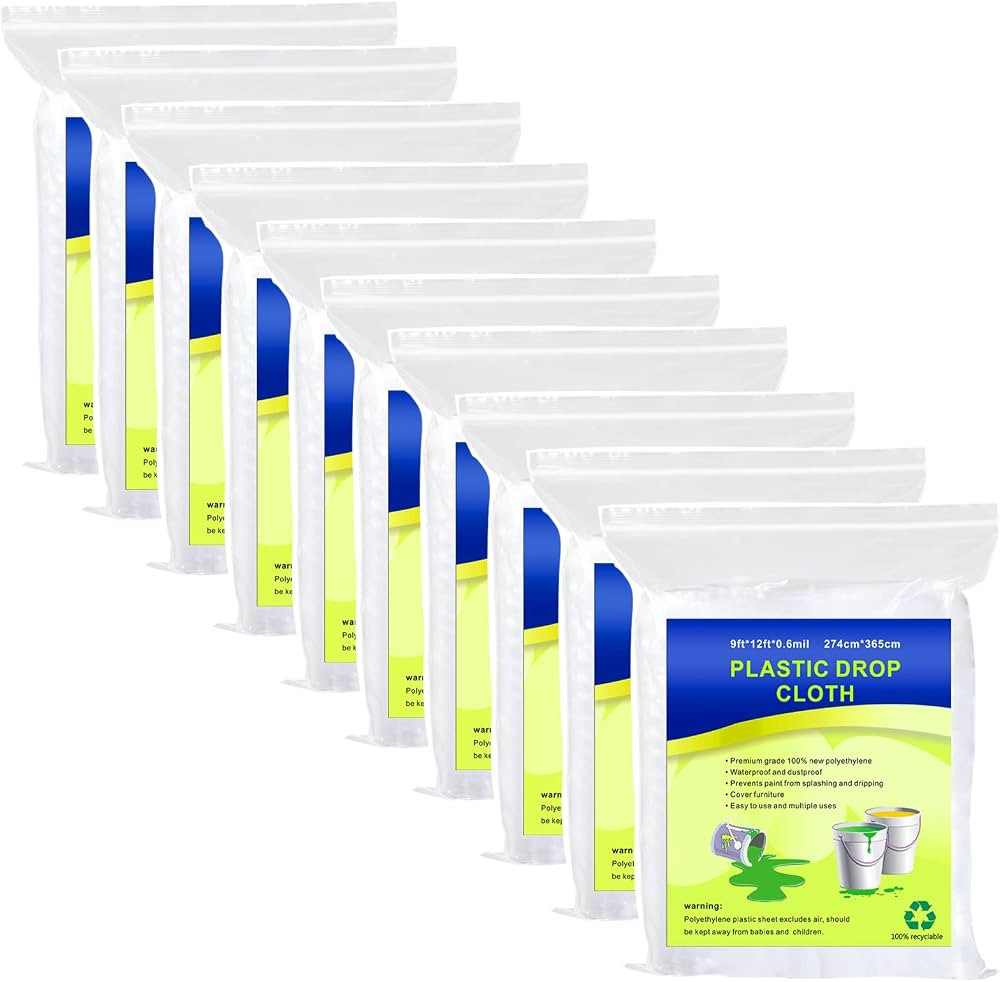 10 Pieces Plastic Drop Sheets for Painting, Waterproof and Dust-Proof Clear Cloth for Furniture C... | Amazon (US)