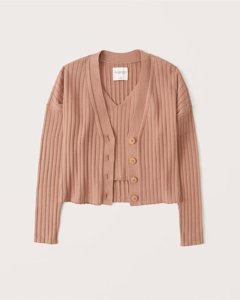 LuxeLoft Ribbed Tank and Cardigan Set | Abercrombie & Fitch (US)