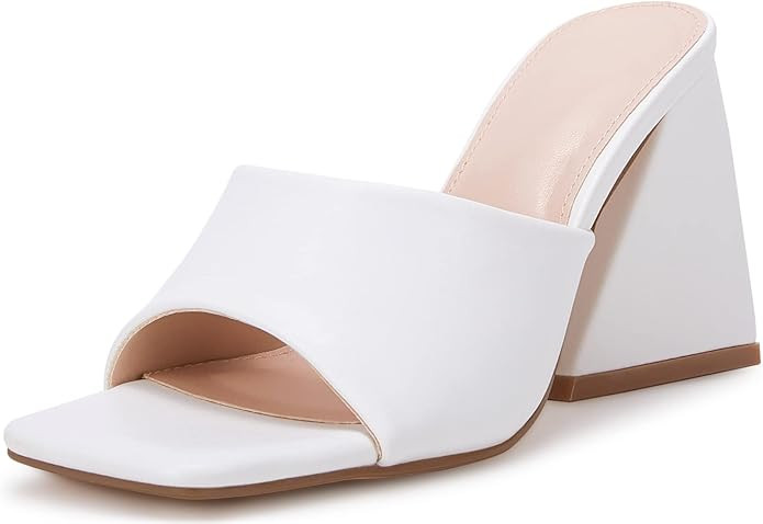 VETASTE Women's Heeled Sandals Square Open Toe Slip on Block Heels Mules | Amazon (US)