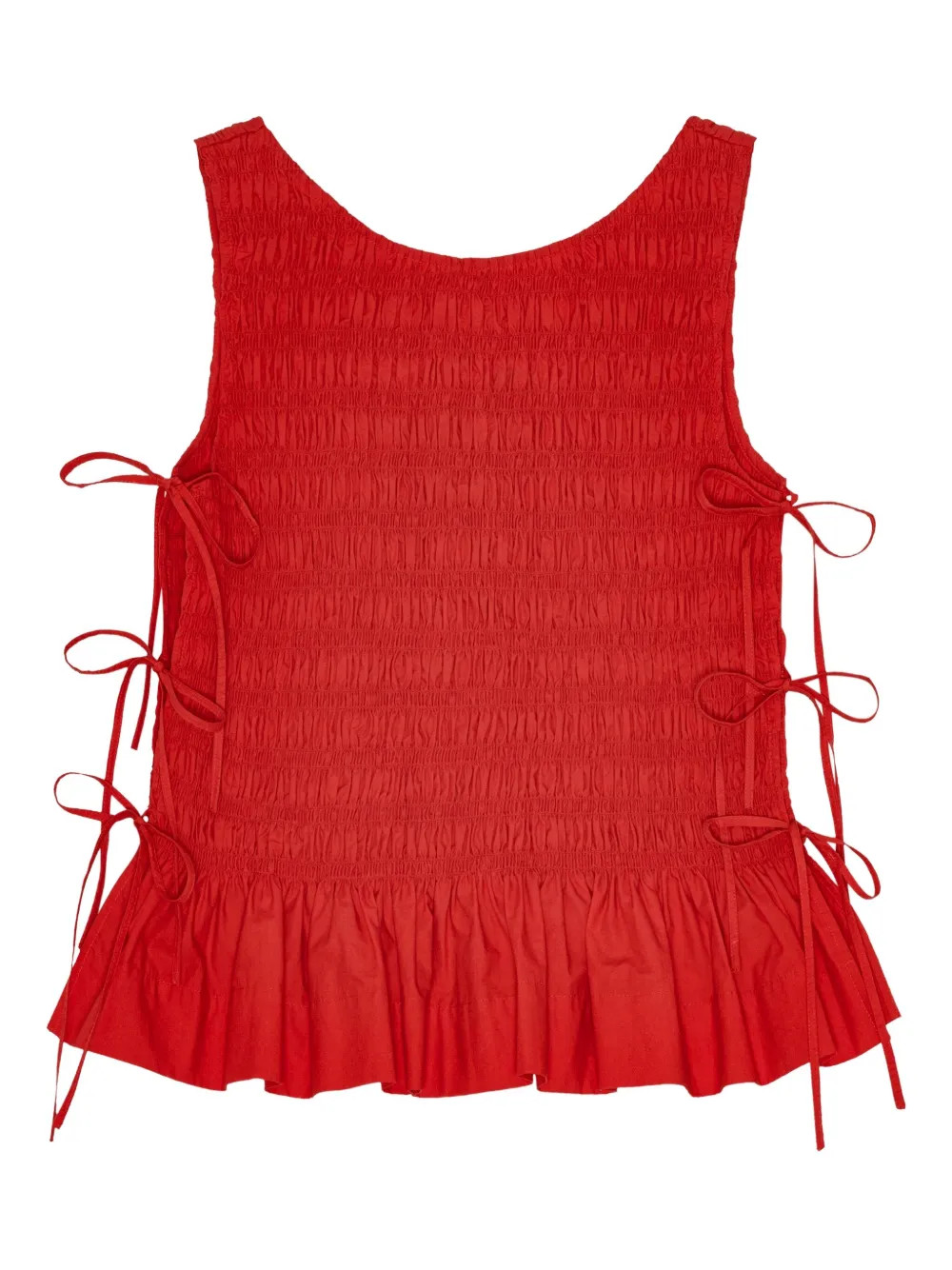 GANNI smocked tie-fastening top - Red | Farfetch Global