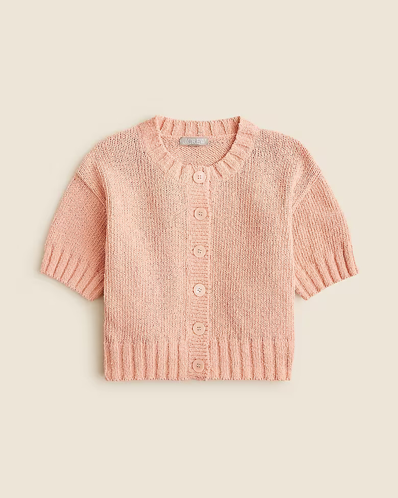 Marina crewneck cardigan in textured cotton blend | J. Crew US