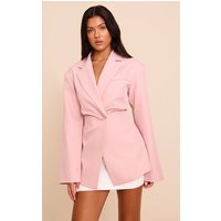 Pale Pink Tailored Cinch Waist Blazer | PrettyLittleThing US