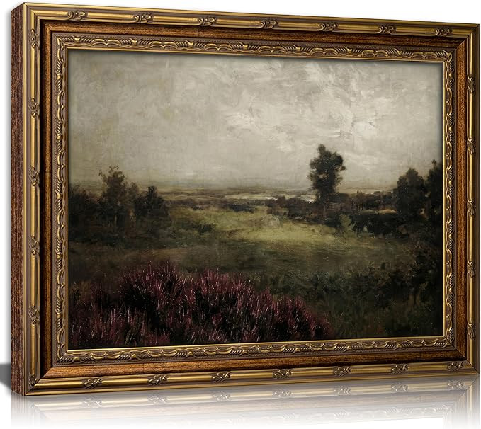 GdTosllpvb Vintage Gold Framed Landscape Wall Art Heather Painting Picture | Purple Rural Canvas ... | Amazon (US)