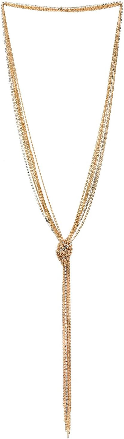 COOLSTEELANDBEYOND Chic Lariat Necklace Tassel Pendant with Rhinestones, Multi-strand Long Chains Y-Shape | Amazon (US)