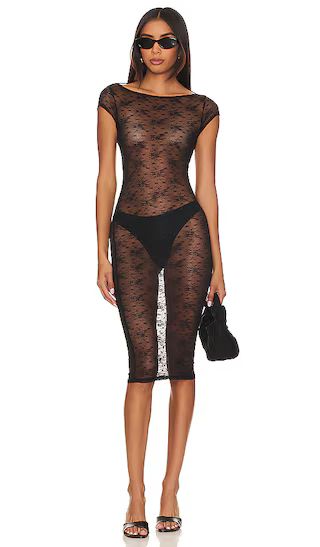 Laila Sheer Midi Dress in Black | Revolve Clothing (Global)