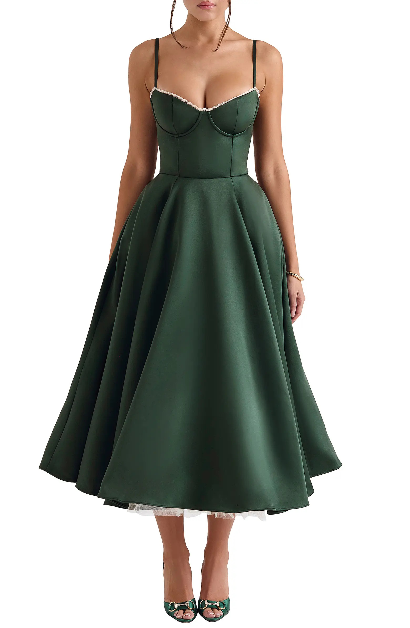 HOUSE OF CB Mademoiselle Bustier Stretch Satin Midi Dress | Nordstrom | Nordstrom