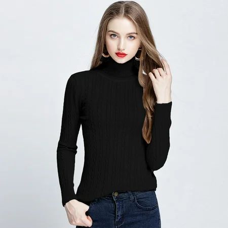 Fashion Women Twisted Turtleneck Long Sleeve Knitted Sweater Pullover High Elastic Solid Slim Bottom | Walmart (US)