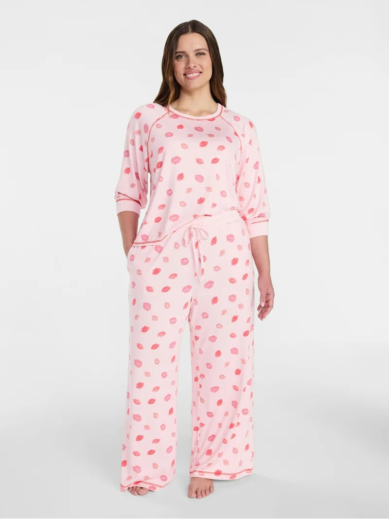 Joyspun Women's Cozy Lounge Collection Hacci Long Sleeve Top and Pants Pajama Set, 2-Piece, Sizes... | Walmart (US)