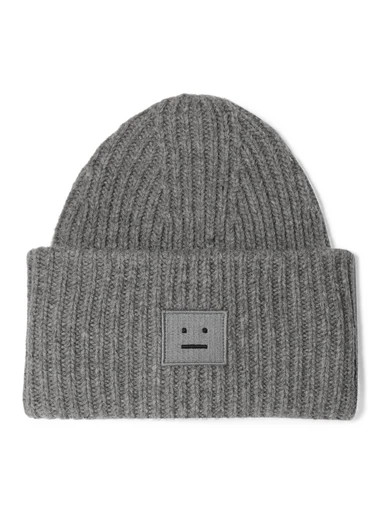 Acne Studios - Pansy Appliquéd Ribbed Wool Beanie - Gray | NET-A-PORTER (US)