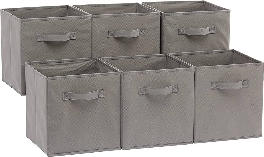 Amazon Basics Collapsible Fabric Storage Cubes Organizer with Handles, 10.5"x10.5"x11", Grey - Pa... | Amazon (US)