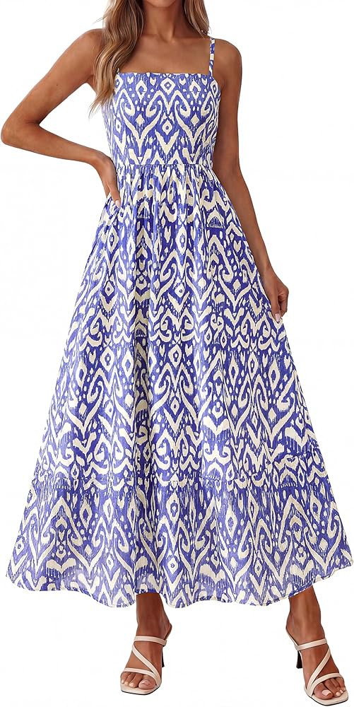PRETTYGARDEN Women Summer Maxi Dresses 2026 Spaghetti Strap Boho Floral Striped Wedding Guest Bea... | Amazon (US)