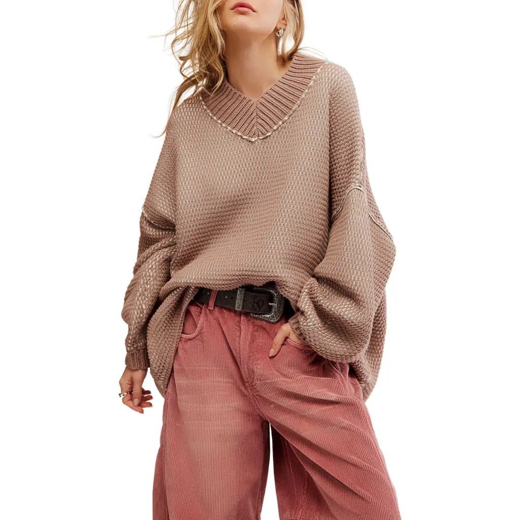 Free People Maisie Oversize Sweater in Stucco Combo at Nordstrom, Size Large | Nordstrom