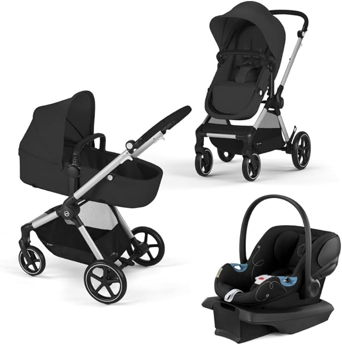Cybex EOS 5-in-1 Travel System Stroller + Lightweight Aton G Infant Car Seat, Moon Black, Silver ... | Amazon (US)
