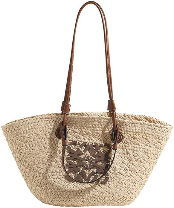 BTCHING Straw Bag Straw Bag Large Capacity Bag Hand-Woven Tote Bag Beach Women'S Bag-White | Amazon (UK)