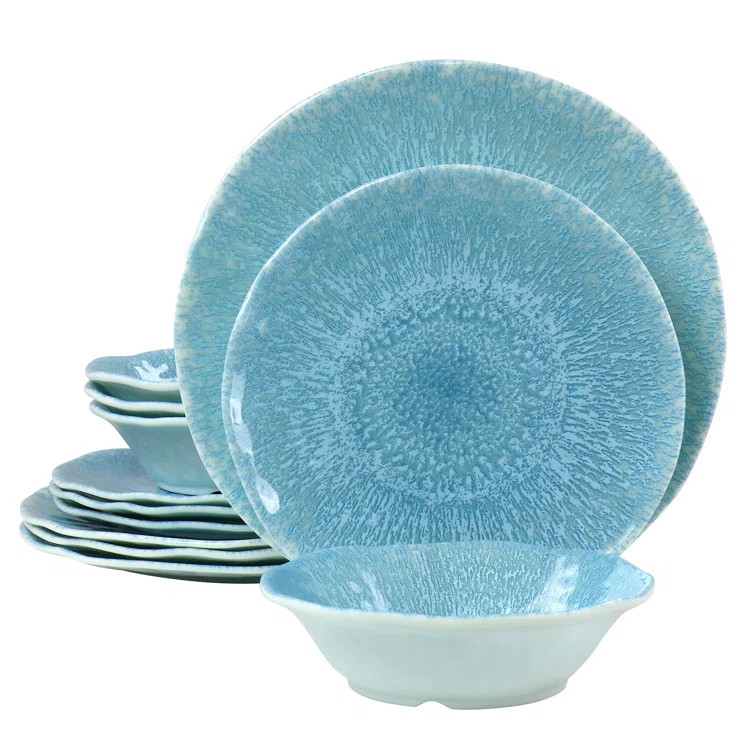Dovecove Indigo Frost 12 Piece Melamine Dinnerware Set In Blue | Wayfair North America