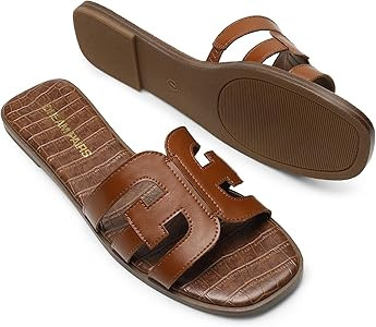 DREAM PAIRS Women's Slip-on Slides Open Toe Dressy Flat Slide Sandals Fashion Classic Summer Beac... | Amazon (US)