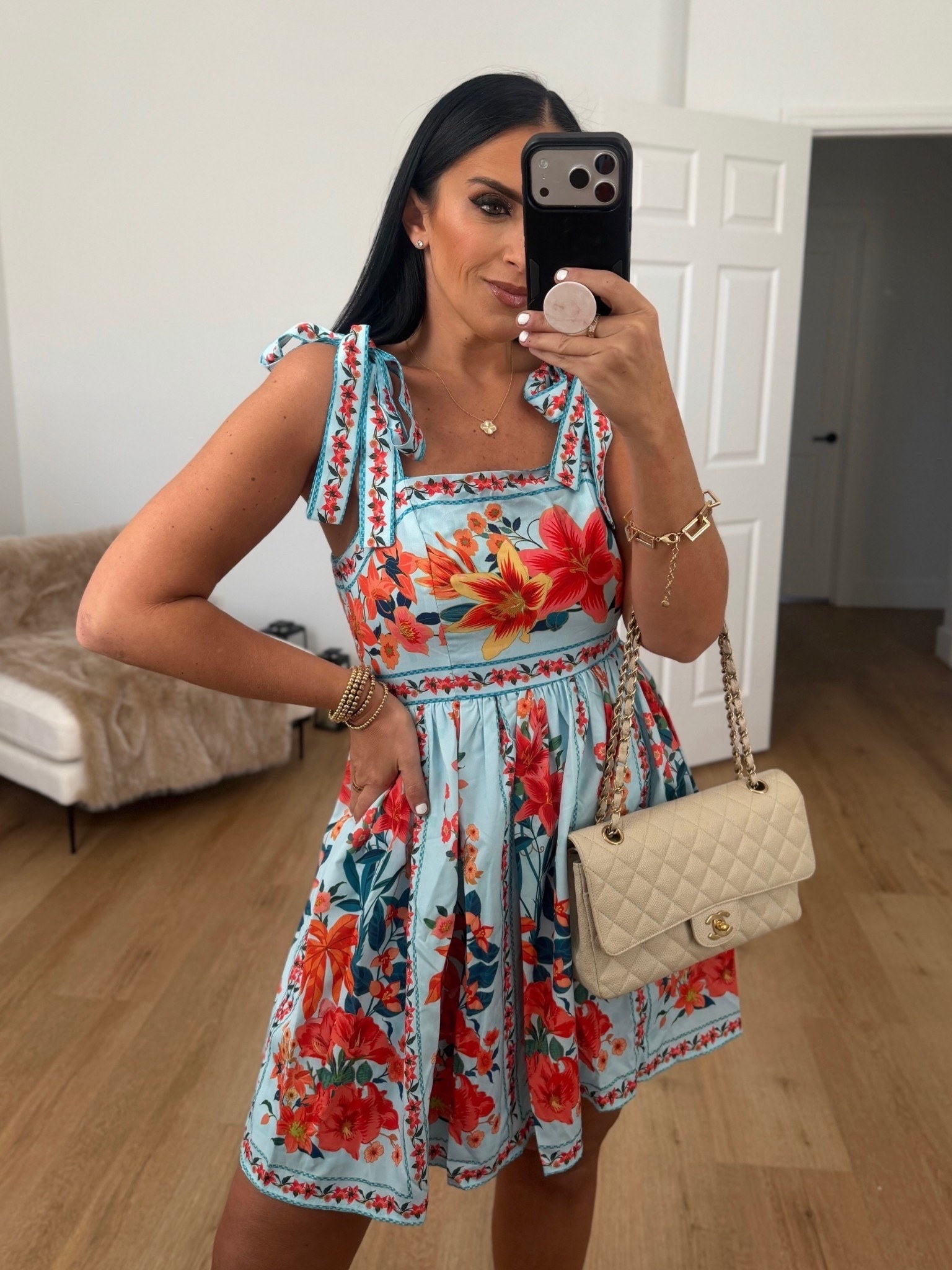 Farm Rio inspired from amazon Women's Floral Sleeveless Boho Beach Dress wearing size medium. 
