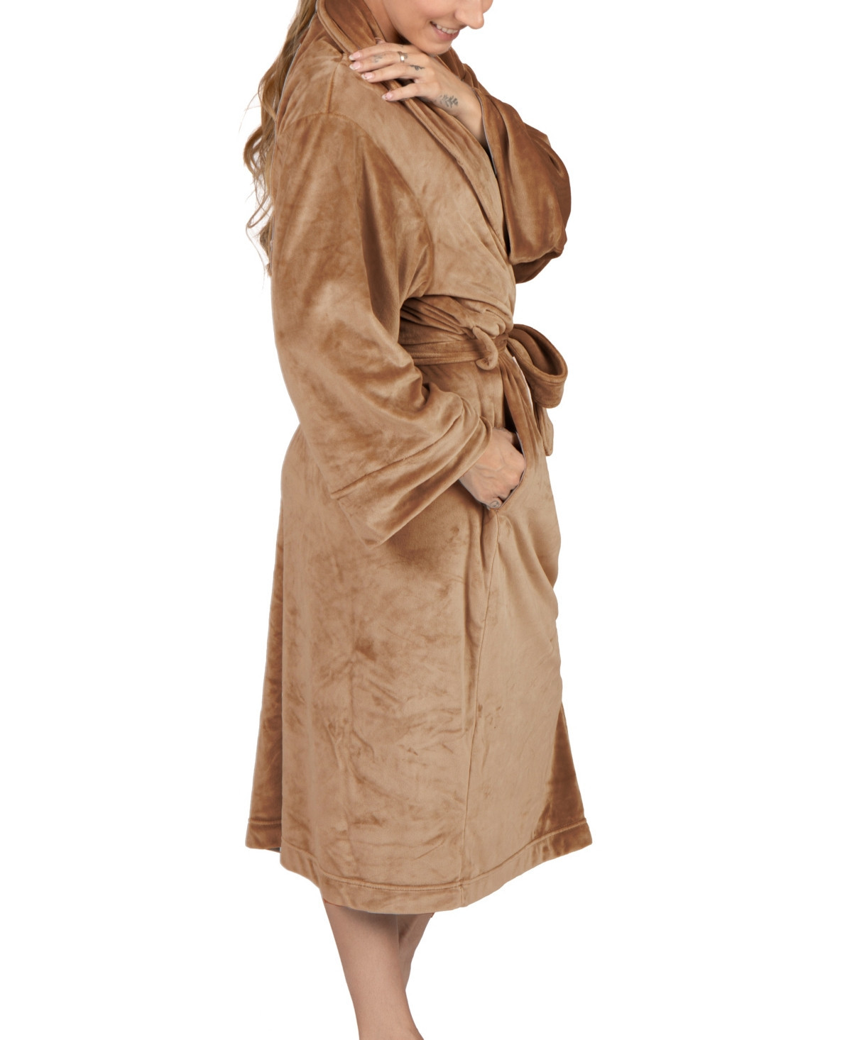 Pure Fiber Women's Velvety Soft Velour Bathrobe - Beige | Macy's