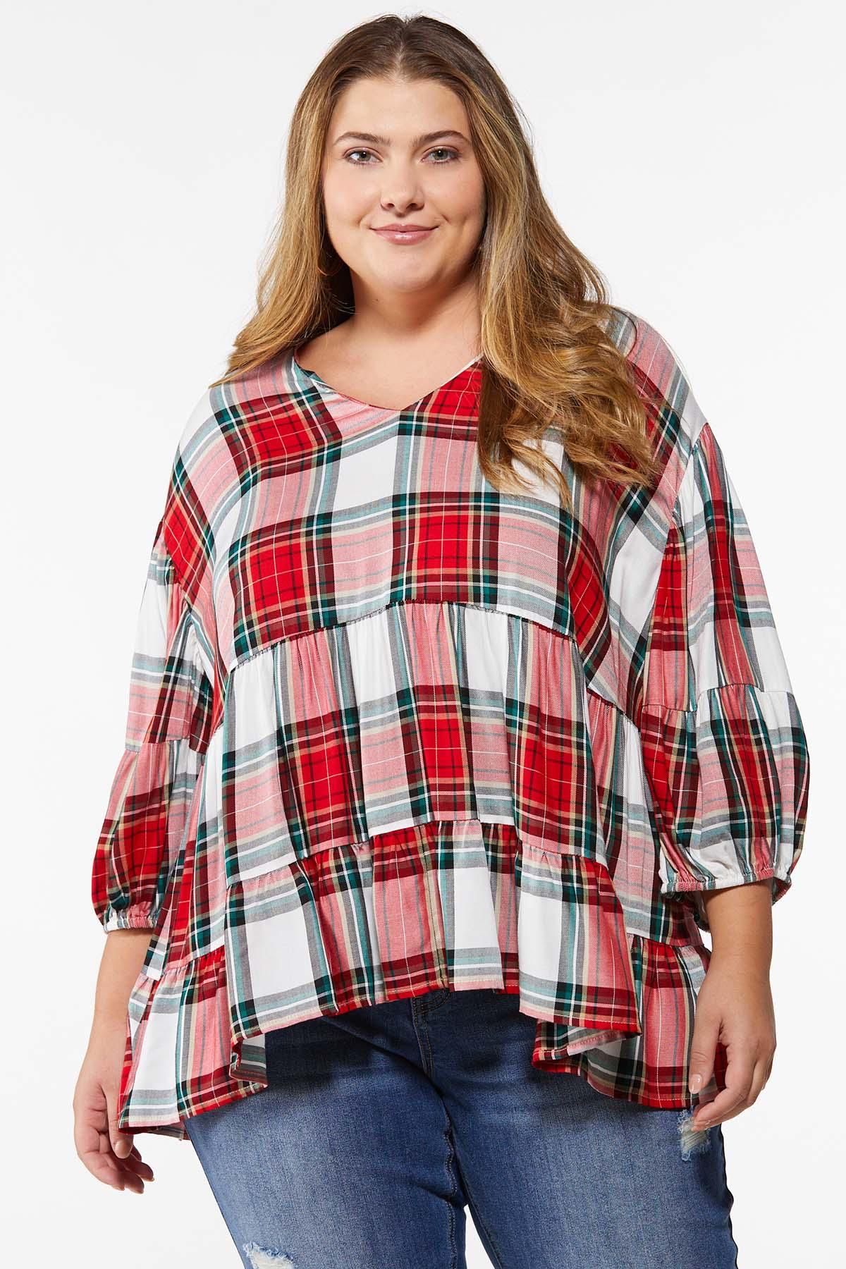 Plus Size Tiered Holiday Plaid Top | Cato Fashions