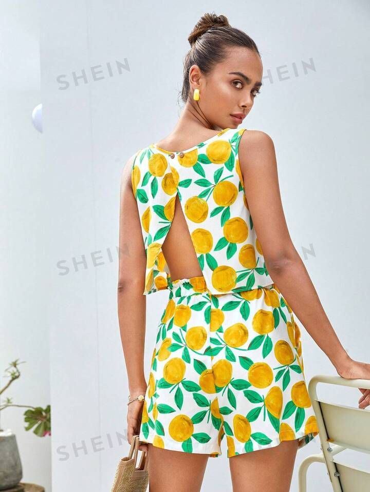 SHEIN WYWH Lemon Print Tank Top & Shorts | SHEIN