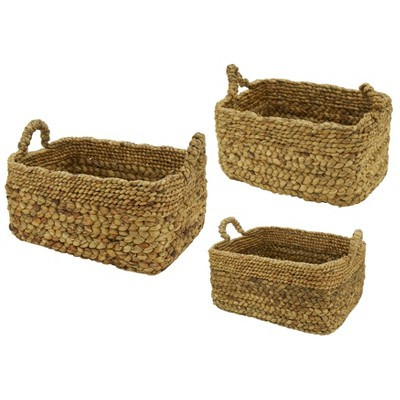 Saro Lifestyle Woven Water Hyacinth Storage Baskets (Set of 3) – Handwoven Decorative Organizers for Shelves, Closets & Tabletops, Beige | Target