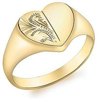 9CT Gold Half-Engraved Heart Signet Ring | Simply Be (UK)