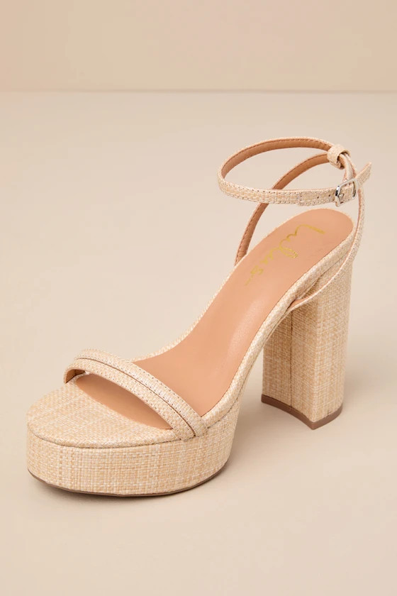 Brocktan Natural Raffia Platform Ankle Strap High Heel Sandals | Lulus