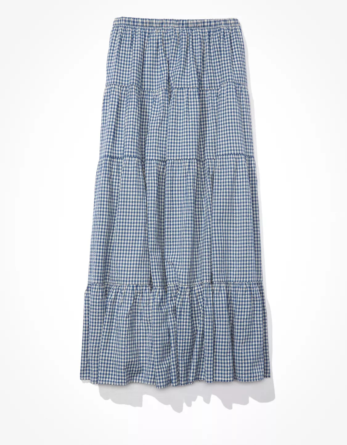 AE Gingham Tiered Midi Skirt | American Eagle Outfitters (US & CA)