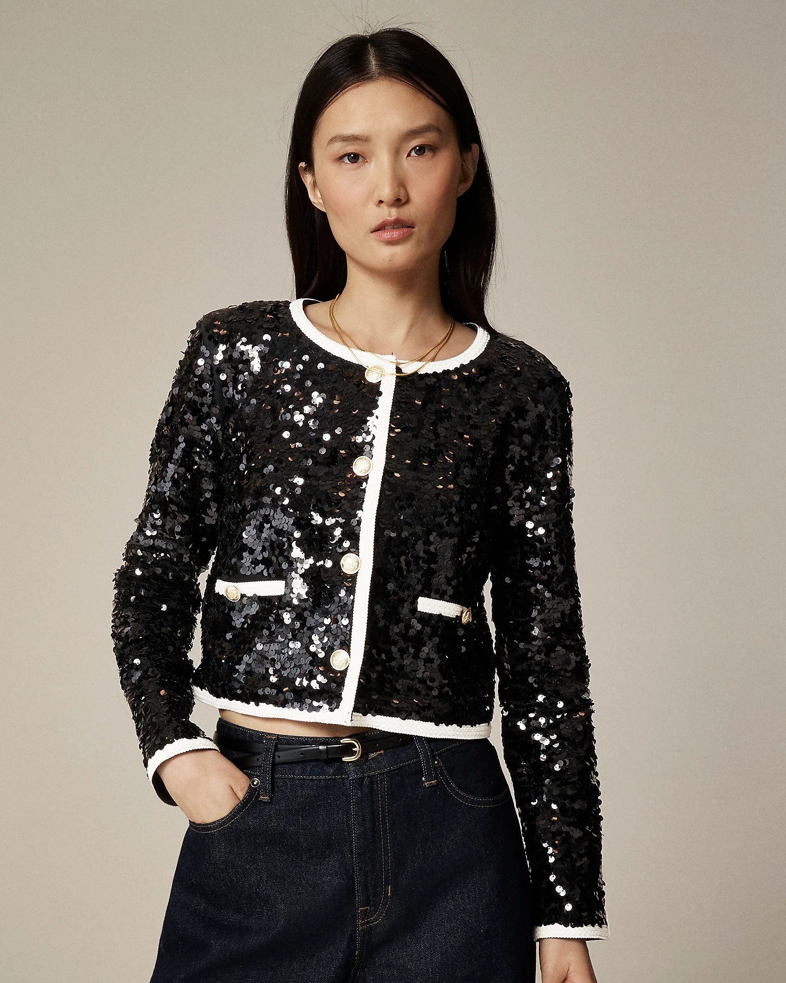 Mariner jersey lady jacket with sequins | J. Crew US