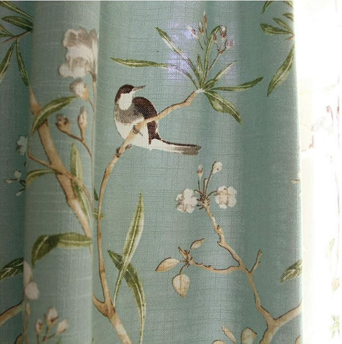Blue Vintage Curtains for Living Room Semi Blackout Curtain Birds Floral Printed Grommet Drapes 9... | Amazon (US)