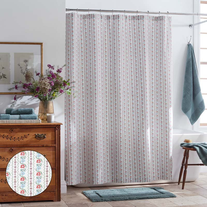 Delphine Classic Cool Cotton Percale Shower Curtain - Ivory Multi | The Company Store