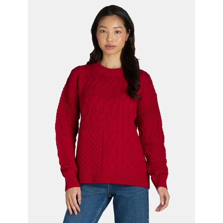 Time and Tru Women's and Women's Plus Mixed Stitch Sweater, Sizes XS-4X | Walmart (US)
