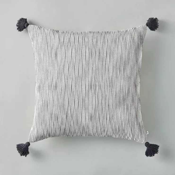 24" x 24" Woven Slub Stripe Throw Pillow with Tassels Gray/White - Hearth & Hand™ with Magnolia | Target