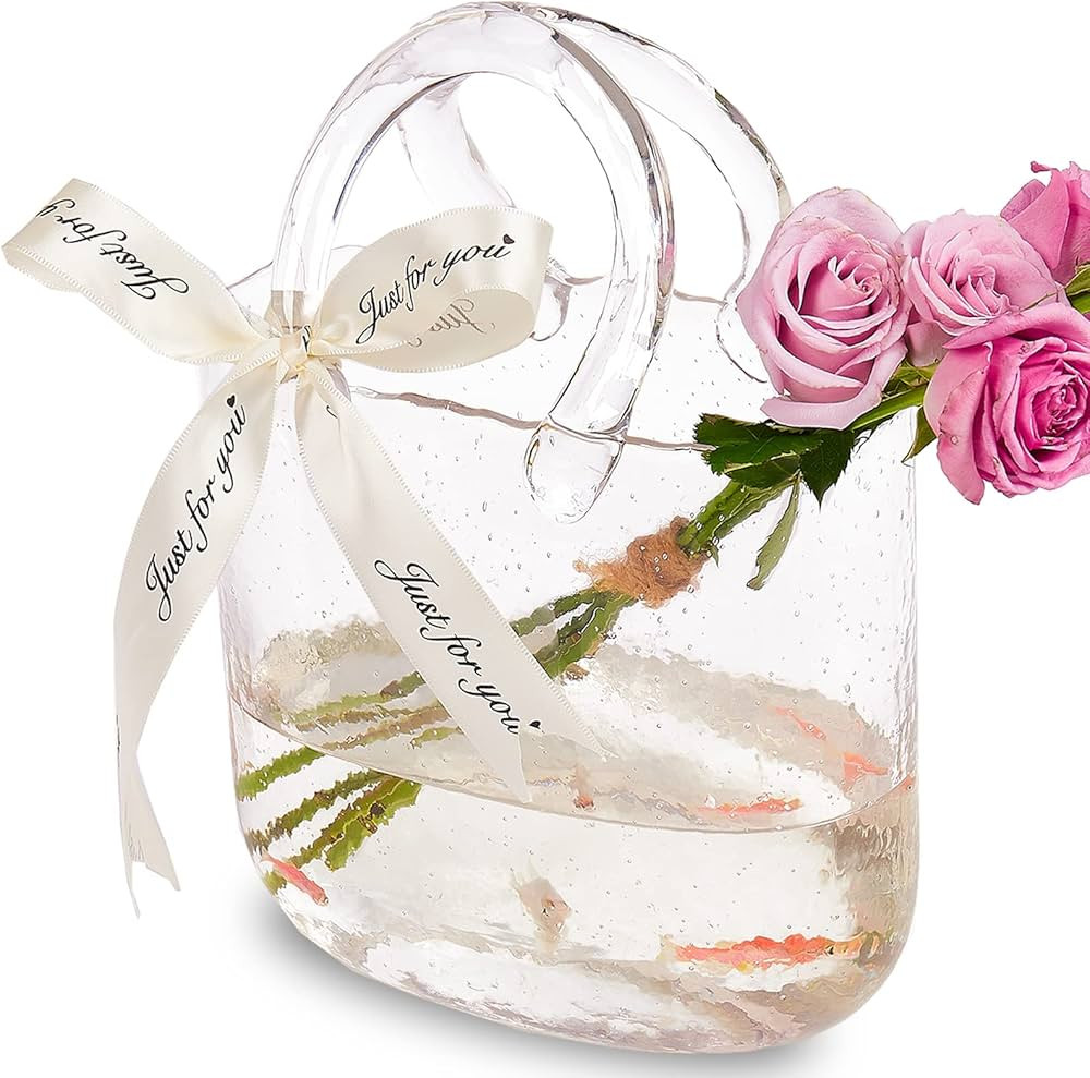 Glass Bag vase, Purse vase with Fish Bowl, Handbag Shape Flower vase - for Home Décor, enterpiec... | Amazon (US)