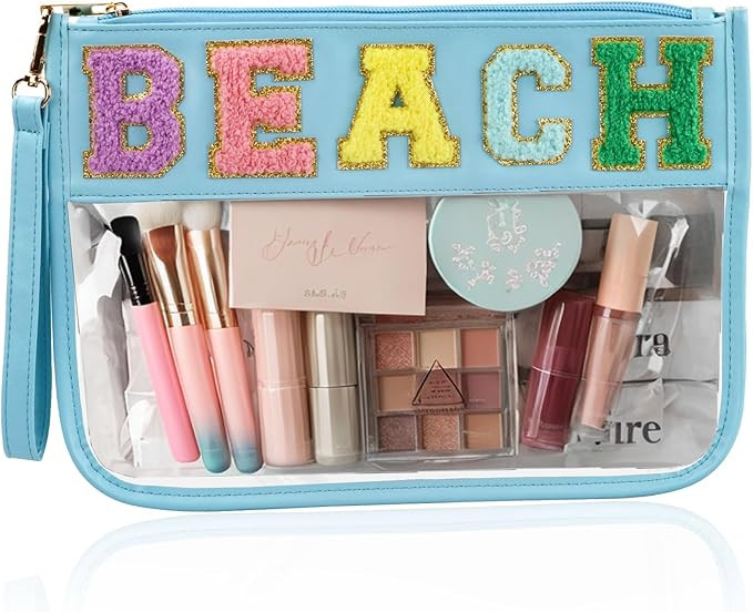 BuyCard Chenille Letter Bag, Clear Beach Purse, Clear Cosmetic Zipper Pouch for Travel, Portable ... | Amazon (US)