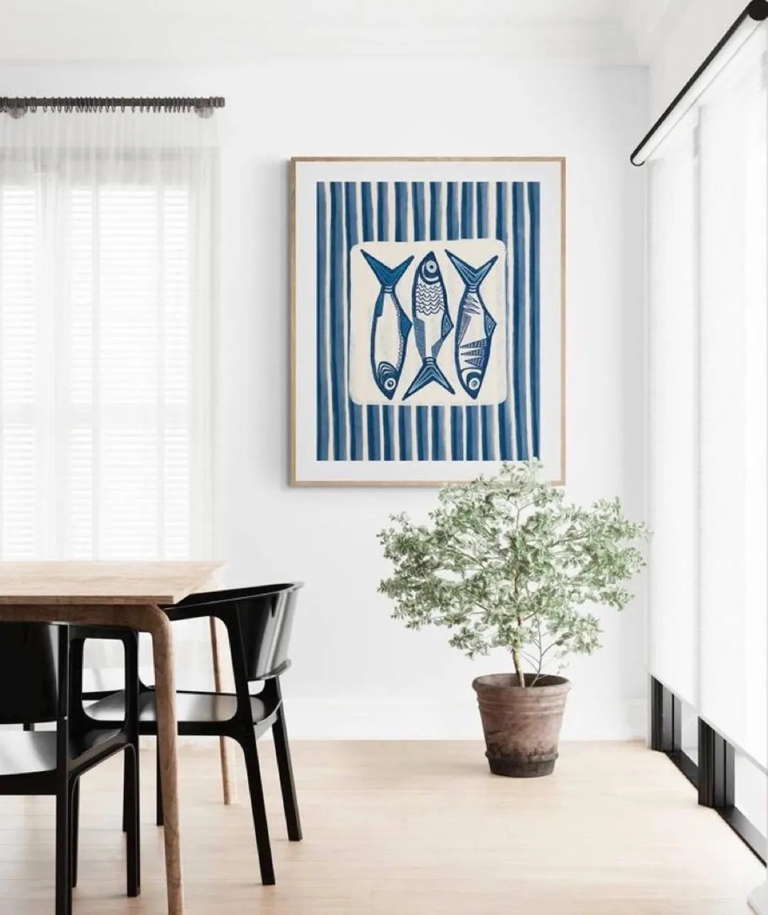 Striped Blue Fish Print, Digital Download Wall Art, Nursery, Botanical, Cottage Core Decor, Wall ... | Etsy (US)