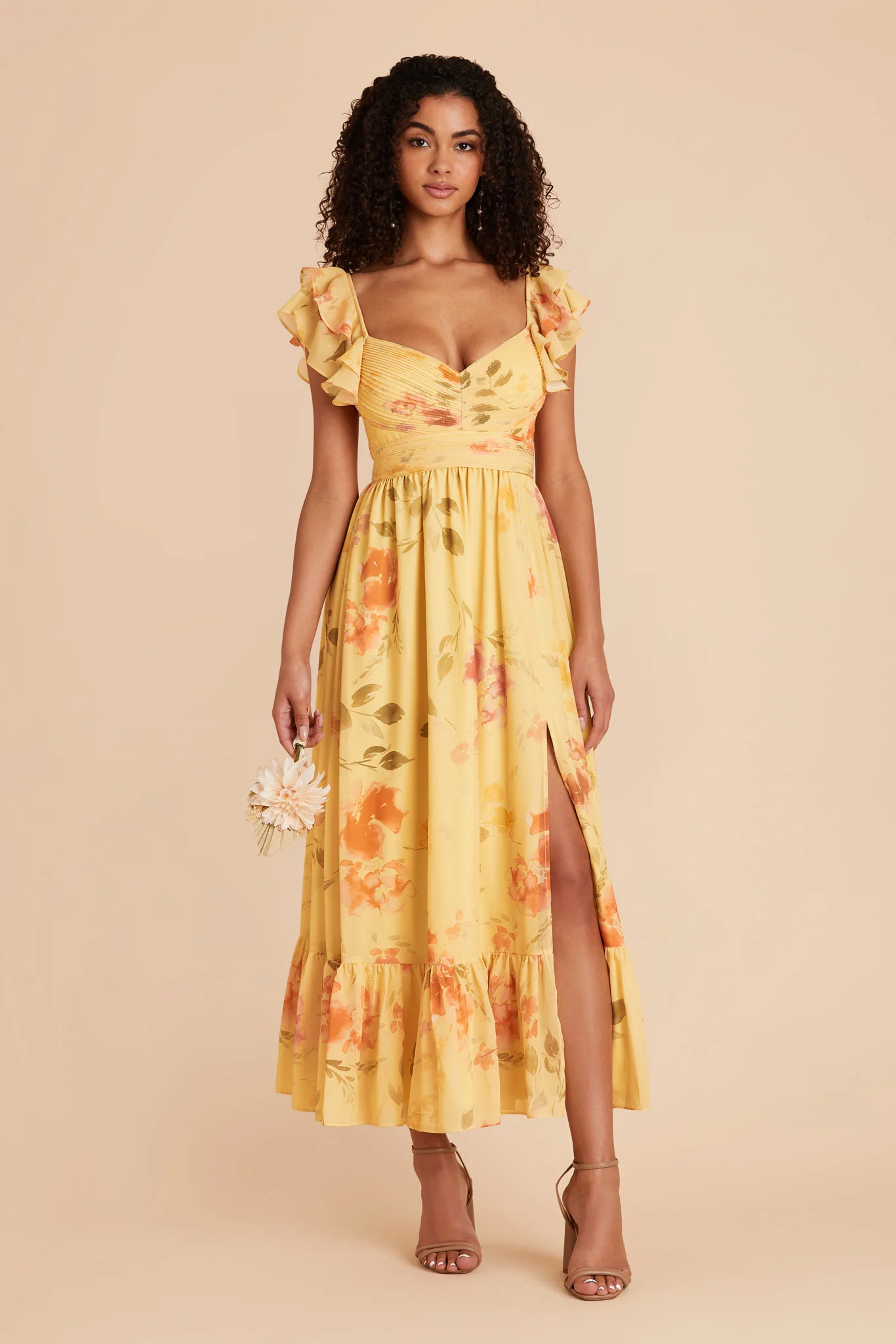 Michelle Chiffon Dress - Pale Yellow Rococo Floral | Birdy Grey