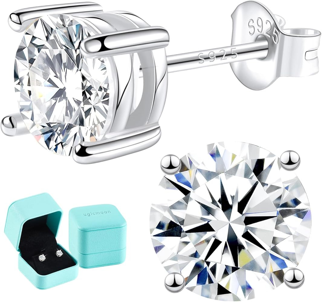 Moissanite Lab Created Diamond Earrings 0.6ctw-3.0ctw Solitaire Studs, D Color VVS1, Hypoallergen... | Amazon (US)