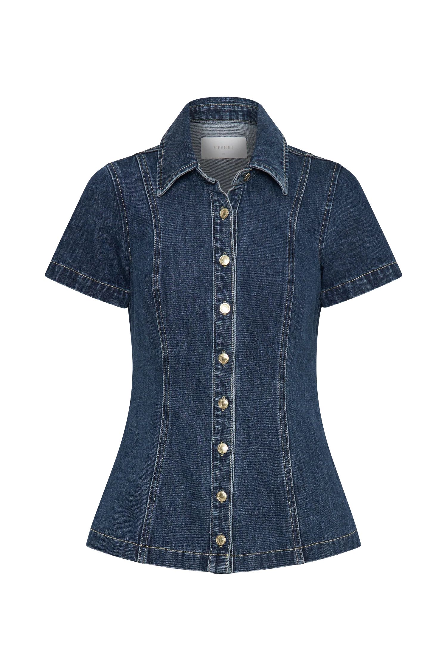 Ellie Denim Short Sleeve Top - Dark Blue | MESHKI US