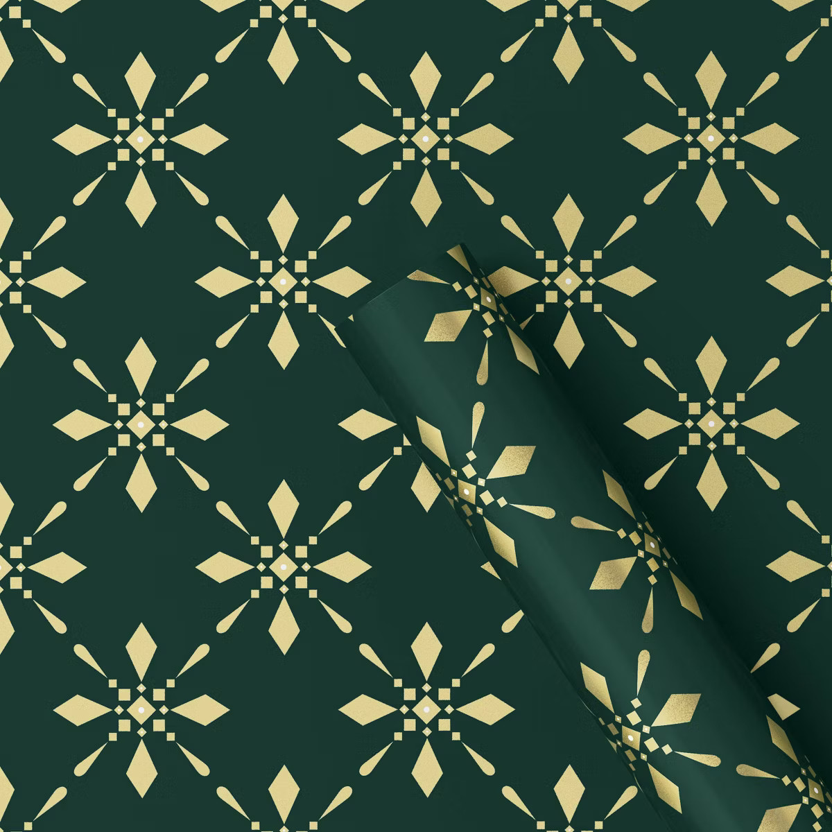 30" 25 sq ft Christmas Roll Wrap Gold Snowflake on Green - Wondershop™ | Target