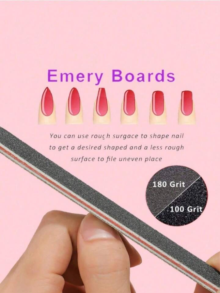 30pcs 100/180 Grit Double Sided Nail File, Straight Black Nail File | SHEIN