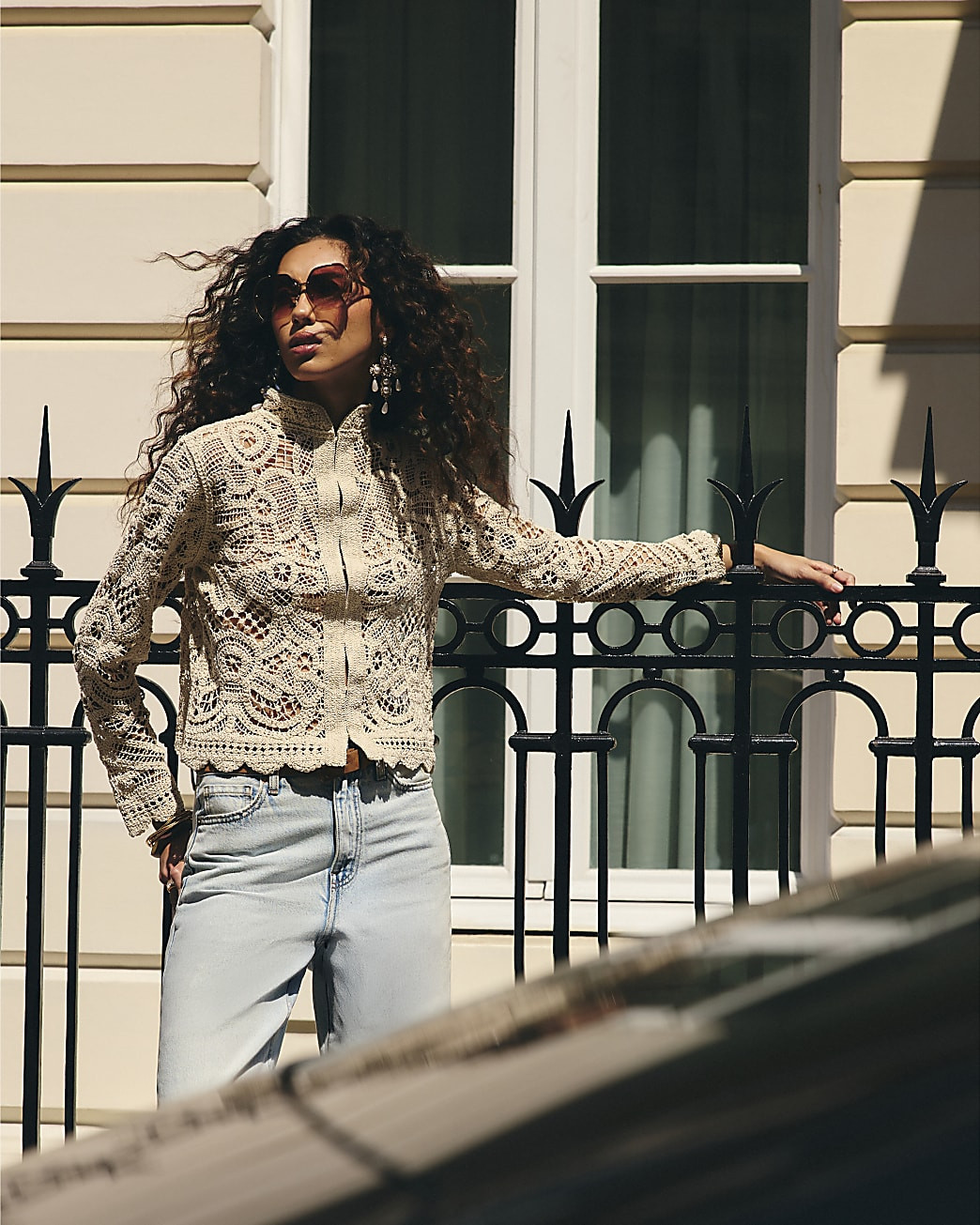 Cream Crochet Drummer Jacket | River Island UK & IE