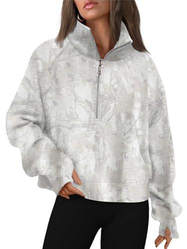 JEIBKOUY Womens Half Zip Hoodie Camo Cropped Pullover Sweatshirts Fleece Quarter Zipper Up Y2k Fall Fashion Pullover Sweaters | Amazon (US)