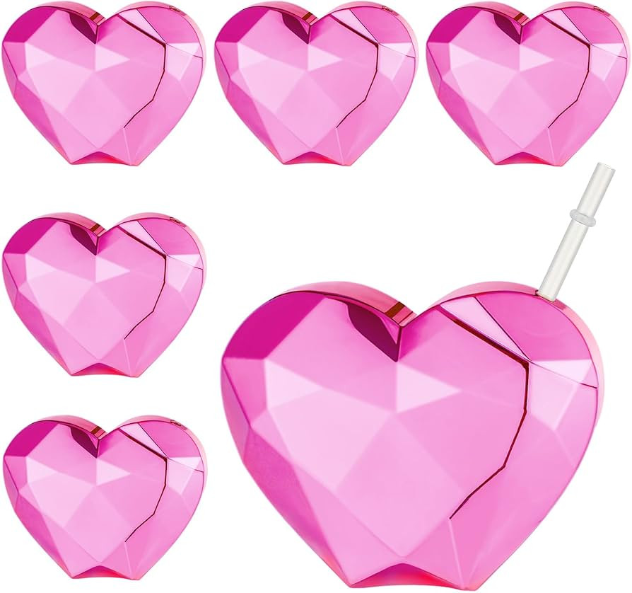 Sliner 6 Pcs Valentine's Day Heart Shaped Cups 20 oz Plastic Tumblers with Lids and Straws Reusab... | Amazon (US)