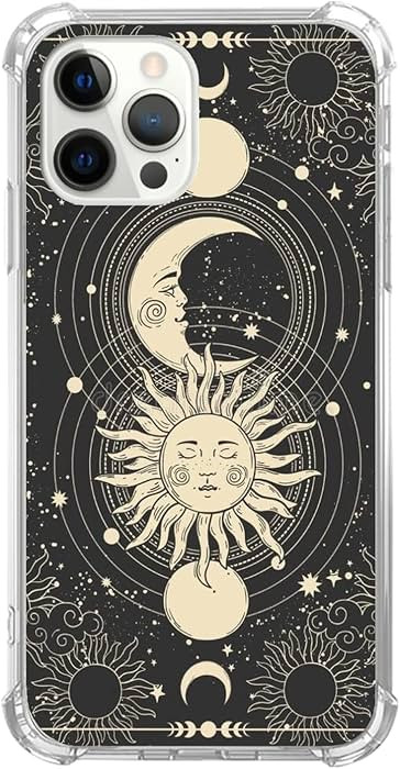 Black Celestial Sun and Moon Case for iPhone 14 Pro, Trippy Sun and Moon Case for Girls Boys Wome... | Amazon (US)