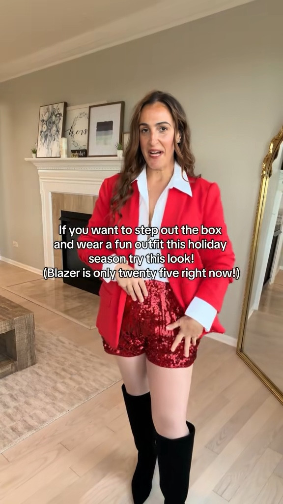 Such a fun holiday look! This Blazer is AMAZING and on sale right now! I’m wearing a large in the blazer and a medium in everything else. 

#LTKOver40 #LTKHoliday #LTKFindsUnder50