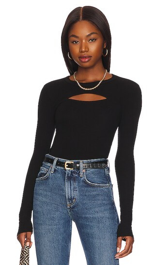 Silk Knit Cutout Crew in Black | Revolve Clothing (Global)